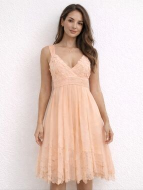ANTONIO MELANI Peach Embellished V-Neck Midi Dress Size 2
